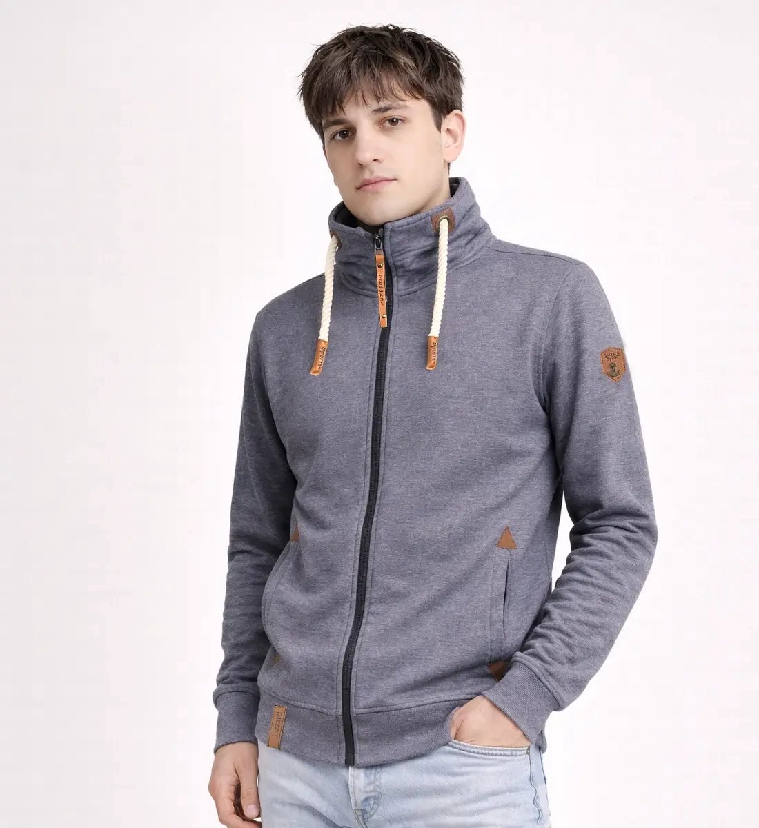 Lizzard Sports Heren Sweatvest Milans – Heren Sweater met Rits en Opstaande Kraag – Zomer Sweater Heren Grijs