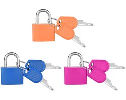 3-Pack Kofferslot met Sleutel - Kleine Hangslot voor Reis, Rugzak en Fitness (Roze/Rood/Blauw)