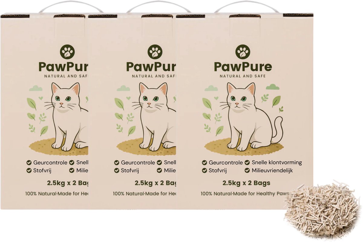 PawPure Kattenbakvulling Tofu & Bentoniet 15kg (6x2,5kg) – Klontvormend, Sterke Geurcontrole, Stofvrij, Natuurlijk & Hygiënisch