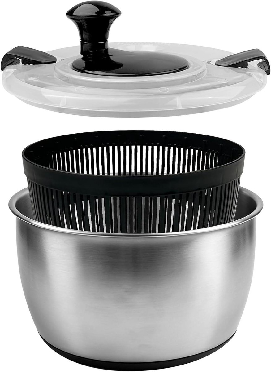 Slacentrifuge - Salade Droger - Salade Maken - Roestvrij Staal - 5L - Zwart