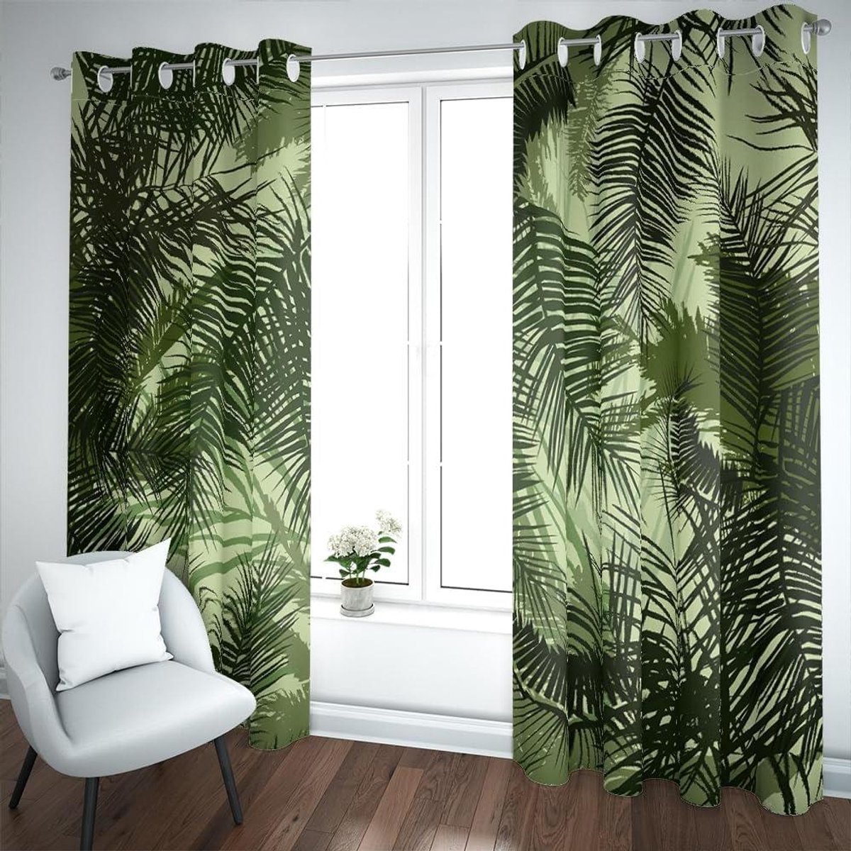 Gordijnen met bladeren - Verduisterende vitrage - Ruimte decoreren - Geluidsisolerend en zonwerend - 117 x 137 cm - Groen
