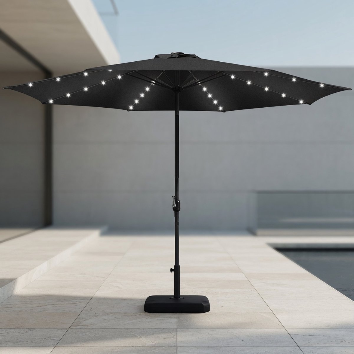 Solar LED Parasol Ø 270 cm – Luxe Zweefparasol met Zonne-energie LED Verlichting, UV 50+ Bescherming, Waterdicht Tuinscherm met Zwengel, Kantelbaar Balkon- en Tuinzonnescherm – GrijsMobili Bella