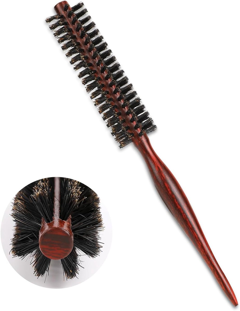 Kleine Ronde Föhnborstel voor Dames met Kort en Dun Haar, Natuurlijke Houten Handgreep, Zachte Haren, Ideaal voor Beards en Styling