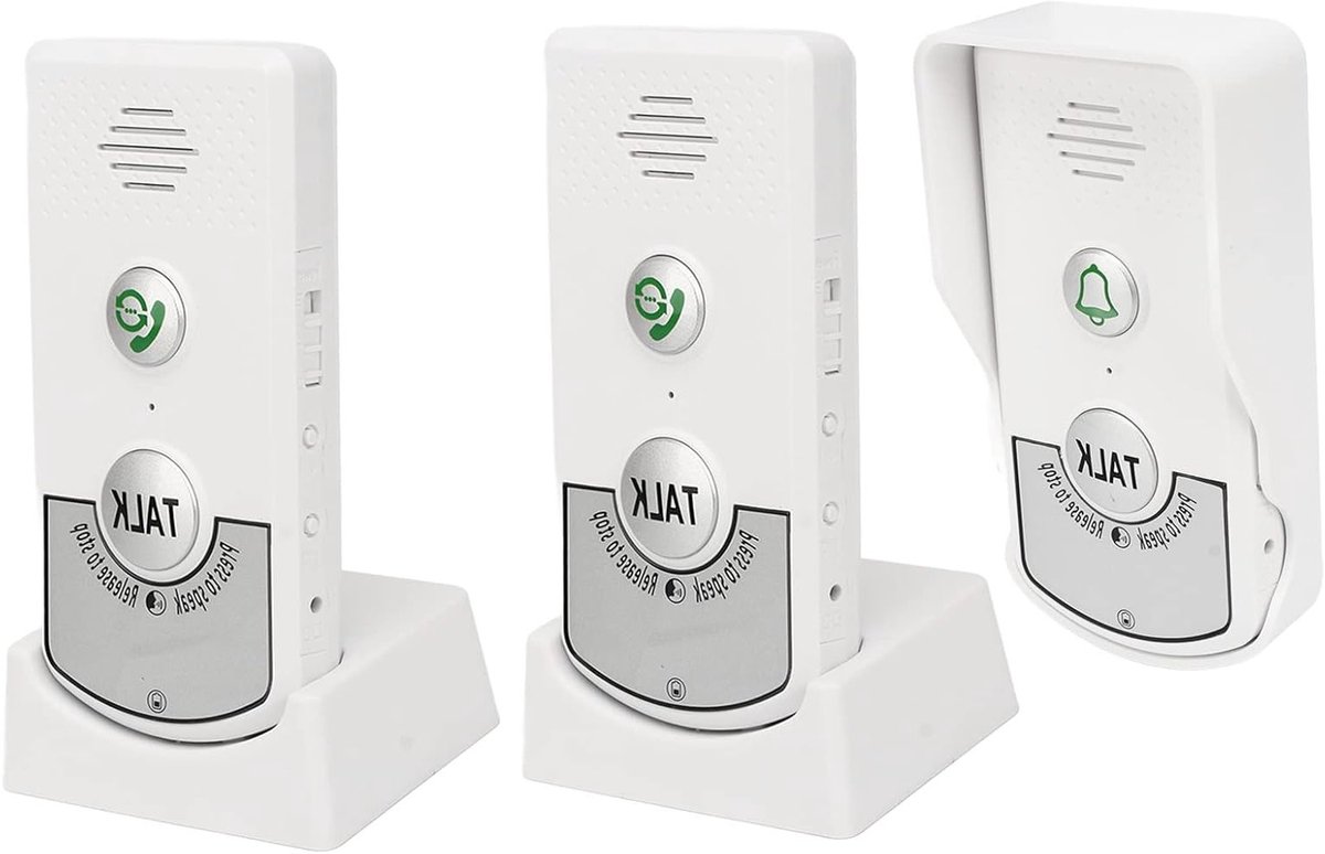Draadloze Intercom Deurbellen met 1000m Bereik, 1 Buitenbel en 2 Binnenunits, Slimme Stemcommunicatie, 2000mAh, IP54 Geschikt voor Huizen en Fabrieken