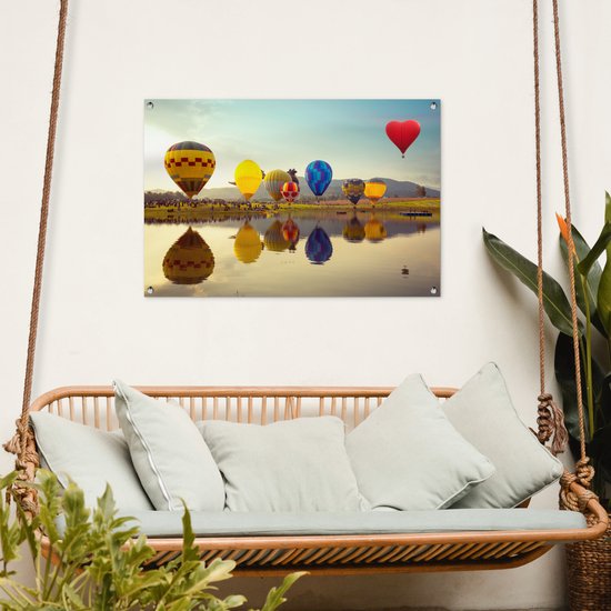 Posters de jardin extérieur Montgolfière - Couleurs - Water - Reflet - 90x60 cm - Toile jardin - Affiche extérieure