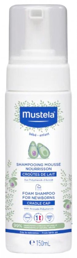 Mustela schuimshampoo voor pasgeborenen met melkkorstjes, met avocado polyfenolen. 150ml.