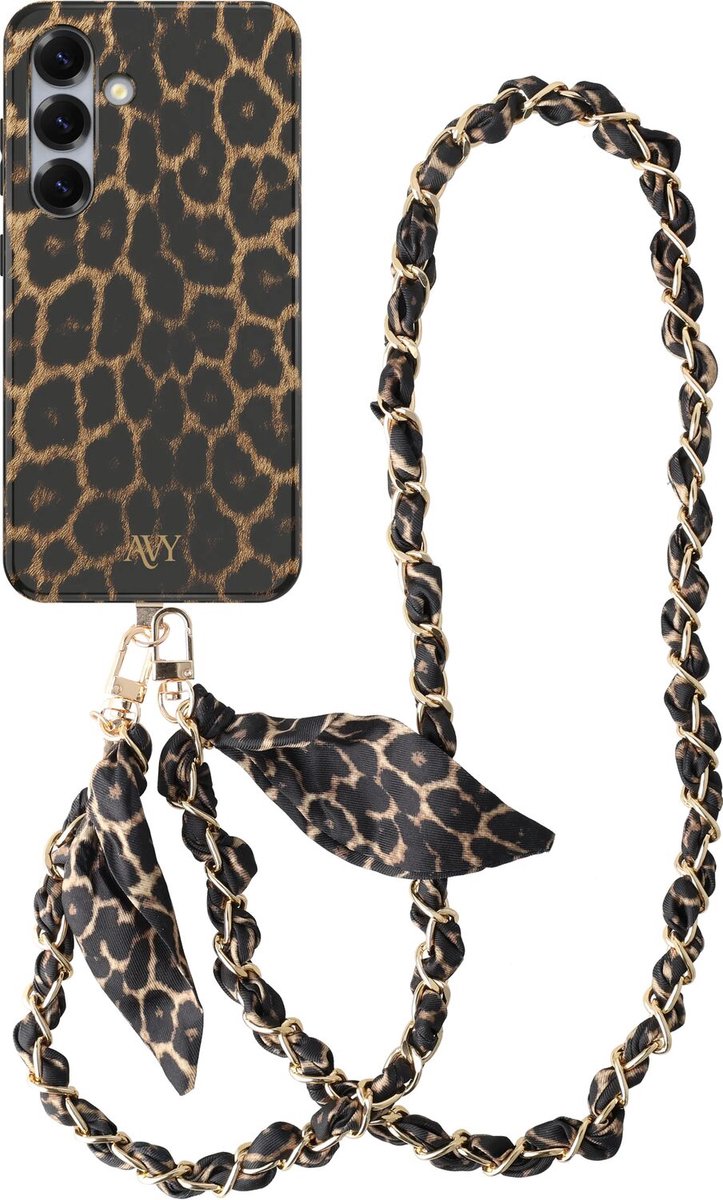 AVY Hoesje Met Telefoonkoord | Geschikt voor Samsung Galaxy S24 | Compatibel met MagSafe & Qi2 | Hard Shell Back Cover | Stijlvol Bijpassend Koord Crossbody (120CM) | Panthera Chic