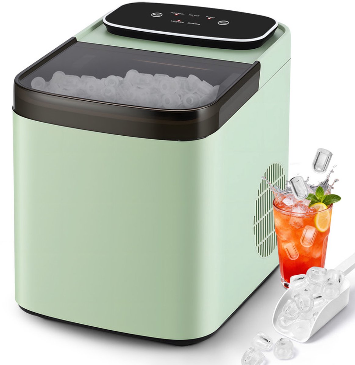 Glitzerlife - Ijsblokjesmachine IJsmachine - Compact Stil - Snel Ijs in 6 Min - Zelfreinigend - 14kg/24u Capaciteit - 1.3L Watertank - Groen