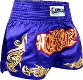 Muay Thai Boksshorts Blauw & Goud – Lichtgewicht Satin Trainingsshort – Kickboks Shorts