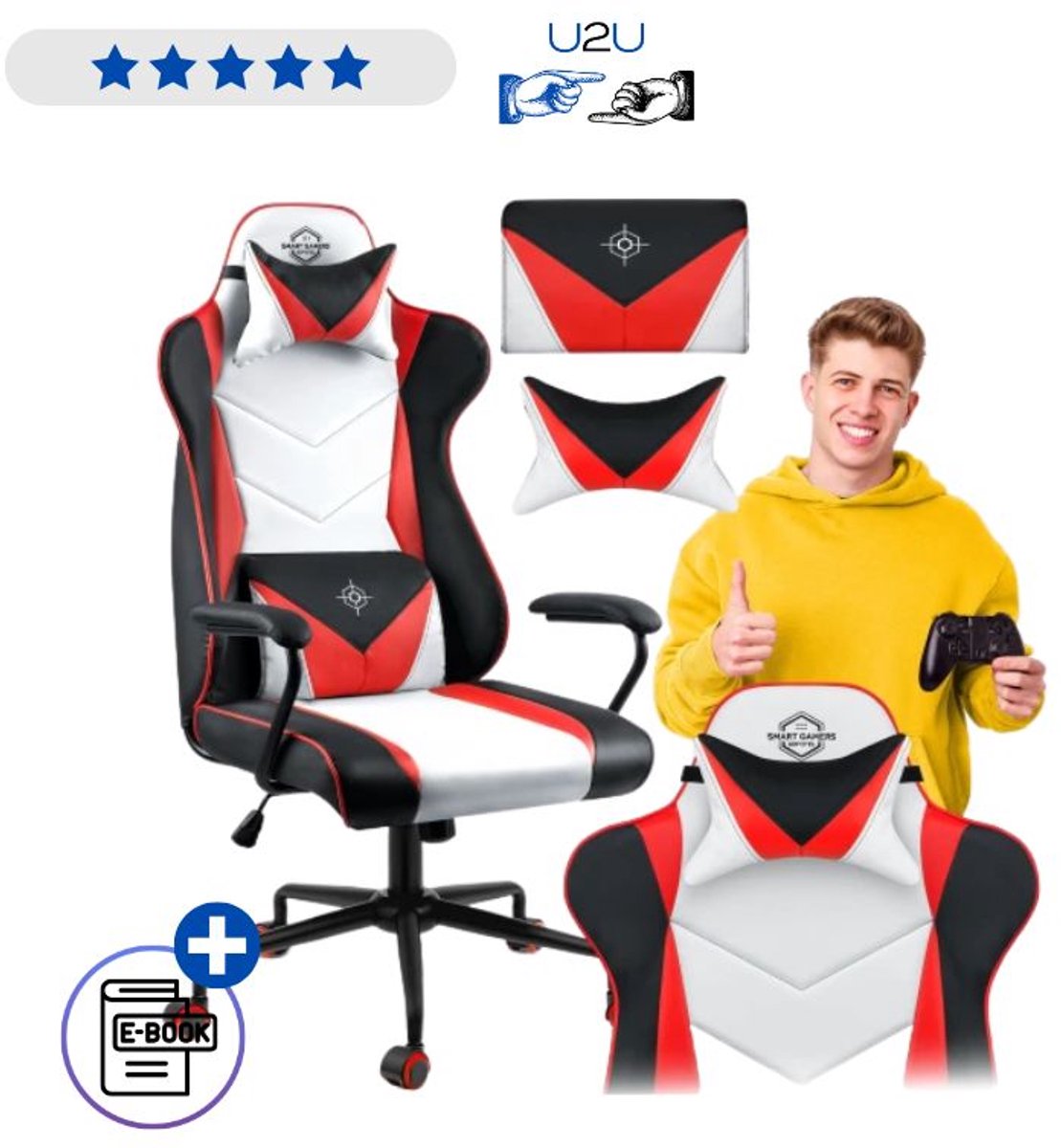 Sofotel Gaming Stoel Miss Fortune Ergonomische Bureaustoel met Hoofdsteun en Lendenkussen Verstelbare Hoogte SoftSwing Schommelfunctie Luxe Kunstleer Comfortstoel voor Werk en Gaming Belastbaar 120kg Zwart Design Met Ebook