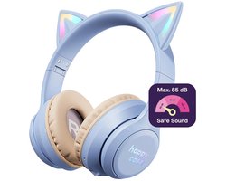 HappyCase Kinder Koptelefoon met Kattenoortjes - veilige volumebregrenzer - Bluetooth Koptelefoon Voor Kinderen - Ledverlichting - Over-Ear Hoofdtelefoon - Geluiddempend - Paars