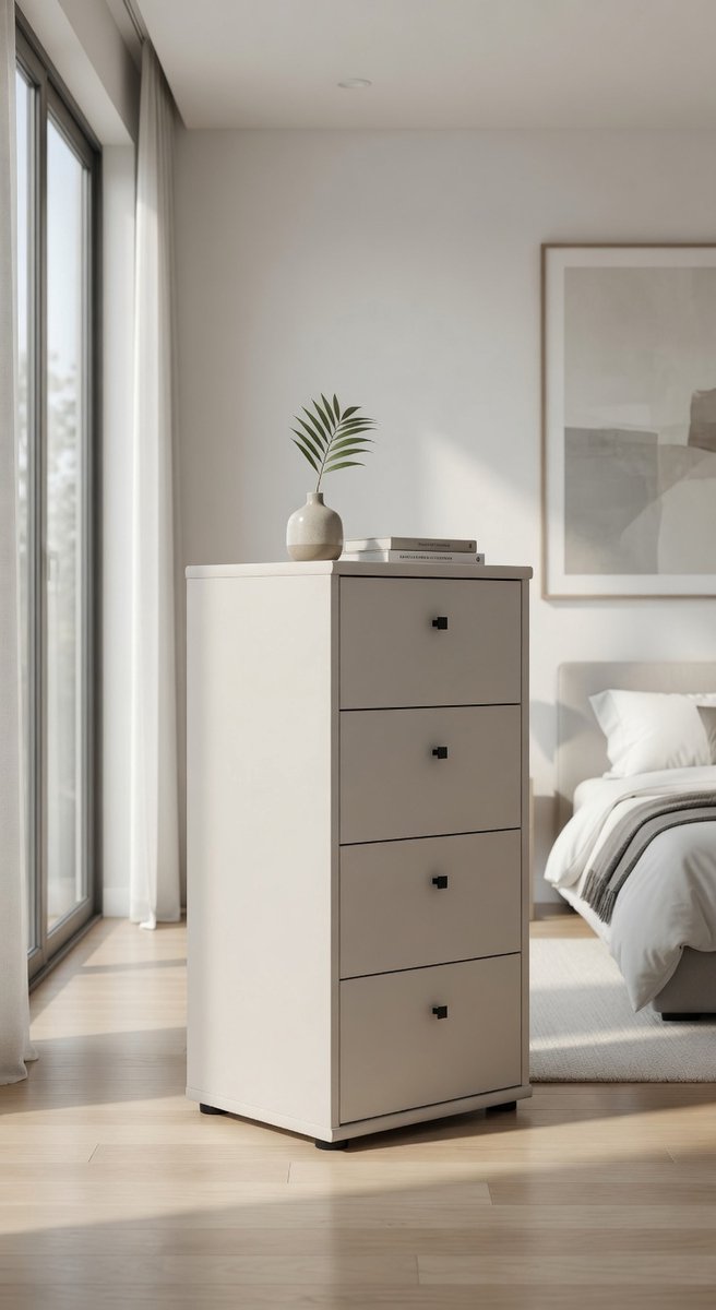 Temra 2 commode 40, moderne commode met 4 laden, hout, slaapkamer, woonkamer, kantoor, kasjmier, beige, 38,6 cm breed x 85,5 cm hoog x 34,8 cm diep-Mobili Bella