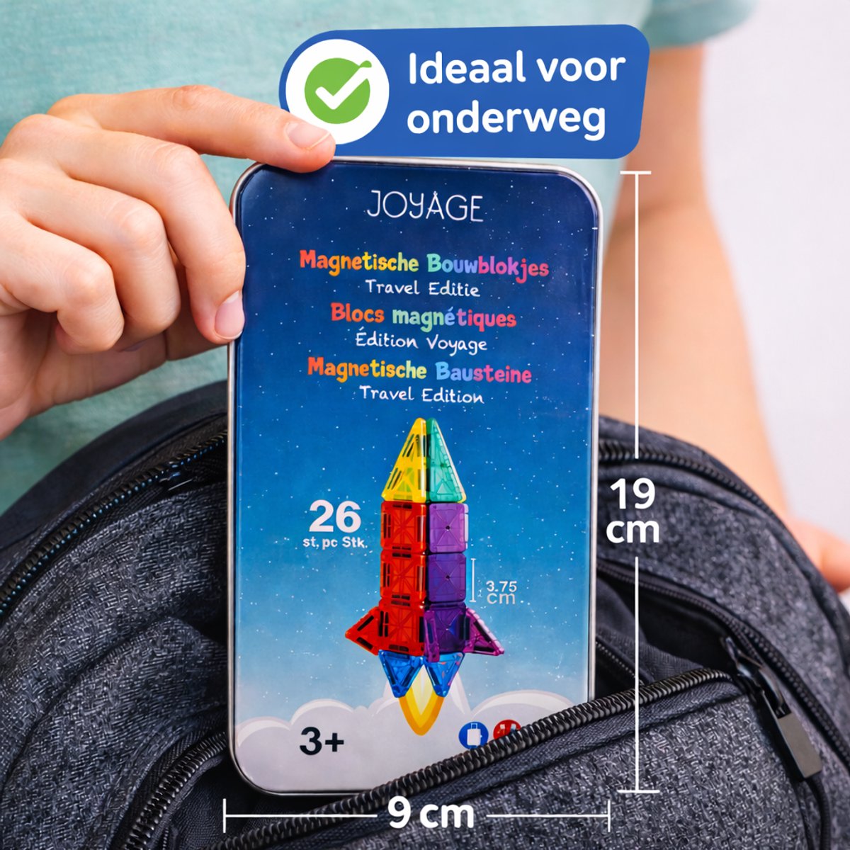 Joyage Magnetische tegels Reisset - Mini Magnetic tiles travel set - 26 stuks - Magnetisch bouwspeelgoed - Magnetisch speelgoed voor onderweg - Montessori Speelgoed voor in de auto vliegtuig - Magna tiles travel set - Magneten speelgoed constructie — afbeelding 2