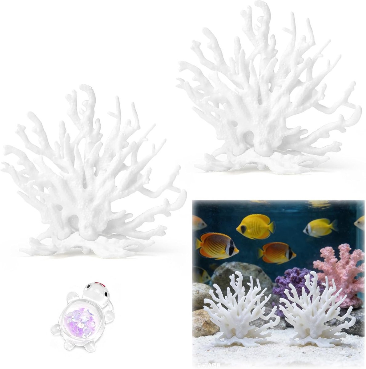 SnelShoppen - 2 Stuks Decoratie voor Aquarium met Nep Koraal, Kunststof Mini Koraal, Koraal Ornament voor Kleine Aquariums, Decoratie voor Waterlandsc