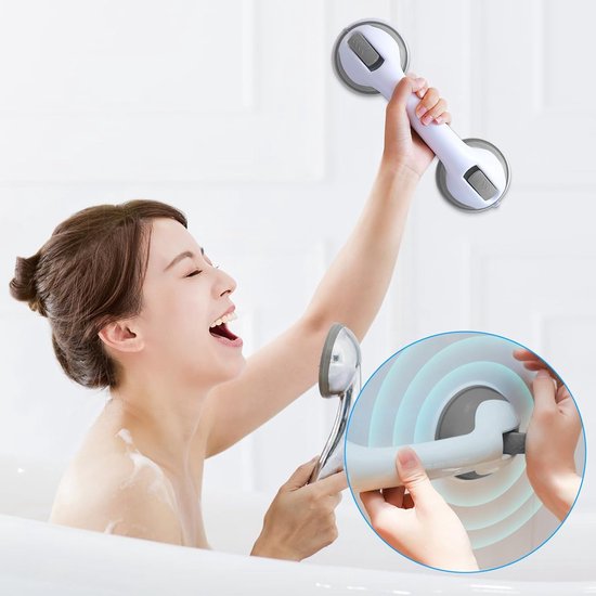 Set van 2 Zuignap Douchehandgrepen - Plastic Steun voor Bad en Douche, Ideaal voor Ouderen, Zwangere Vrouwen en Personen met Beperkingen, Grijs — afbeelding 3