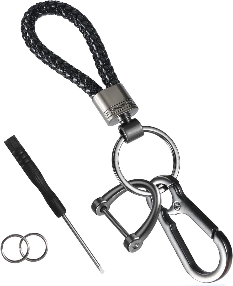 2 Stuks Gevlochten Leren Sleutelhangers, Multifunctionele Sleutelhangers voor Mannen en Vrouwen, Zwart, Duurzaam en Stijlvol