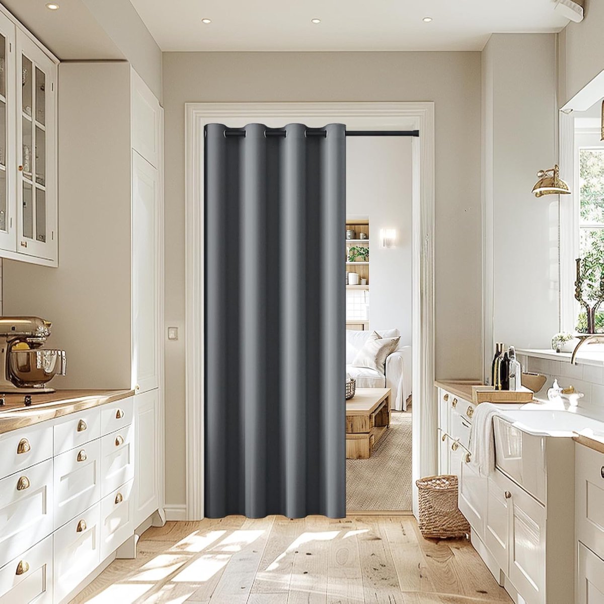 HEZIVO® Deurgordijn Warmtewerend - Vliegengordijn Deur - Insectengordijn - Met Telescoopstang - 132 x 195 cm - Grijs