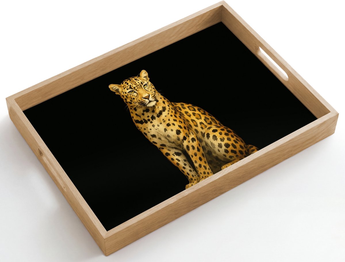 Dienblad hout 50x35 cm - Schootdienblad - Panter - Realistisch - Bruin - Borrelplank rechthoek - Plateau dienbladen