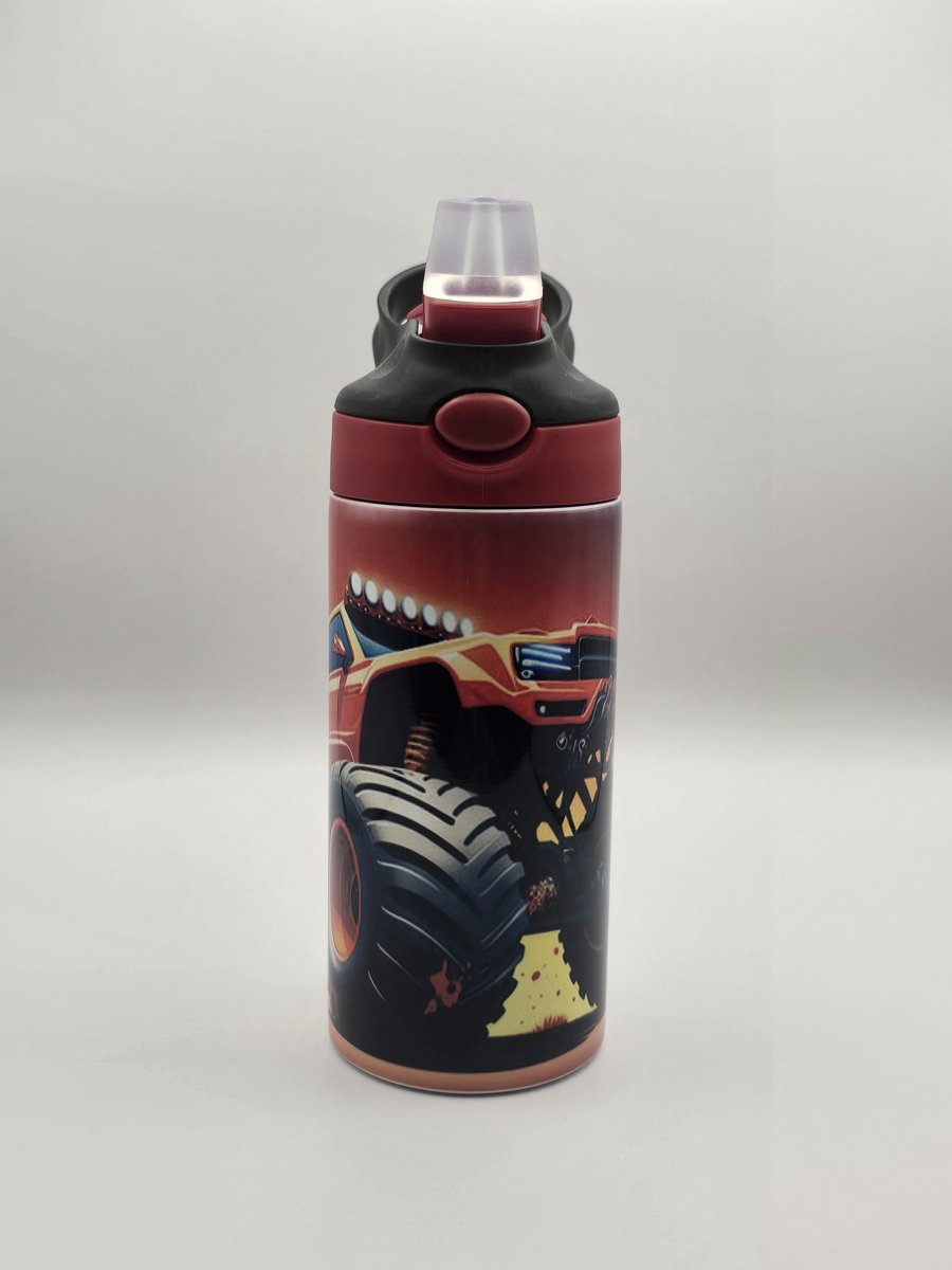 Drinkbeker - Monstertruck - RVS - Wit/Blauw - BPA vrij - school - kind - naam