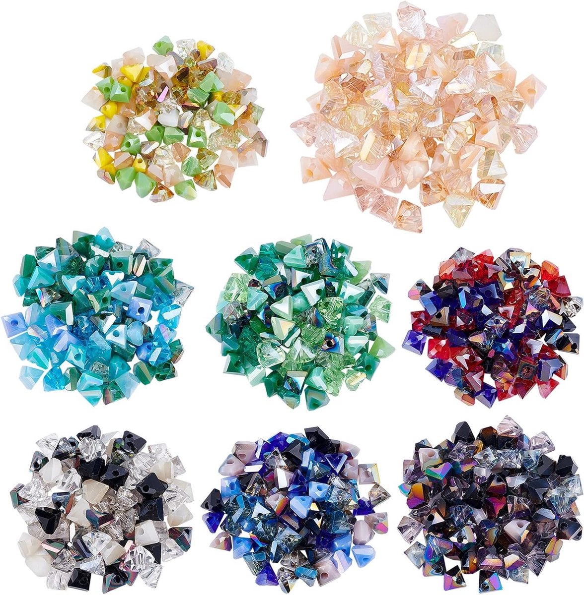 640 Stuks Facet Geslepen Driehoek Kralen in 8 Kleuren - Electroplated Glas Spacer Kralen voor Armbanden, Oorbellen en DIY Sieraden Creaties, 3.5~4x6mm, Gaten voor Eenvoudige Montage
