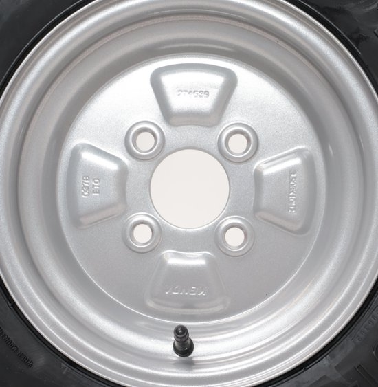 Roue complète 10 pouces - Pneu 4.50-10 + jante - Pas Opel: 4x100 - 400 kg - 6PR - Diamètre moyeu 60 mm