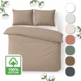 Housse de couette avec fermeture éclair - Percale de Katoen 200 fils qualité hôtelière - 200x220 cm + 2 taies d'oreiller 60x70 cm - Taupe