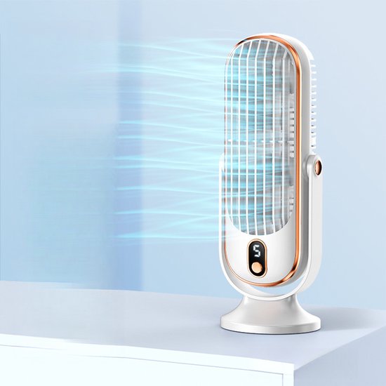 Draagbare USB bureauventilator torenstil, 5 snelheden, oplaadbaar, stille ventilator voor kantoor, slaapkamer, auto, wit