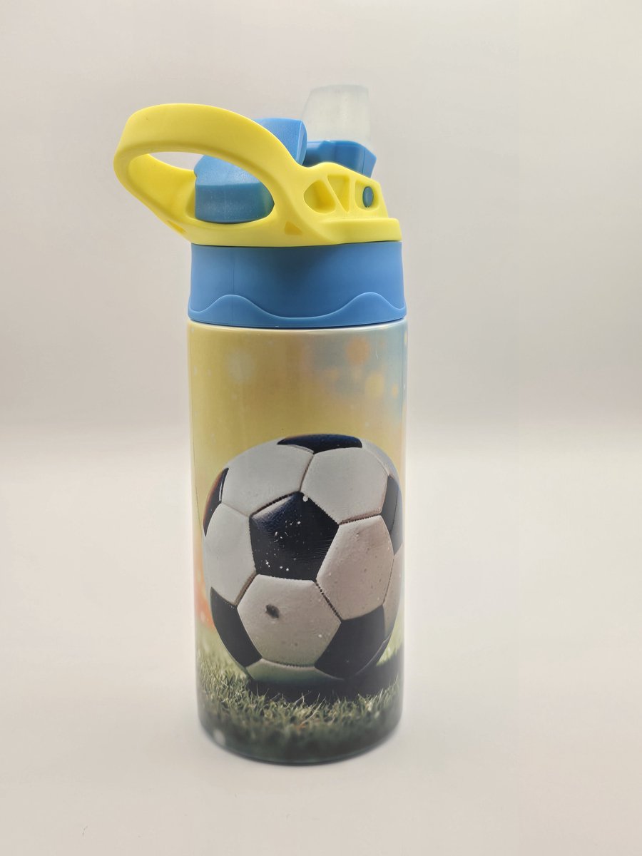 Drinkbeker - Voetbal - RVS - Geel/Blauw - BPA vrij - school - kind - naam