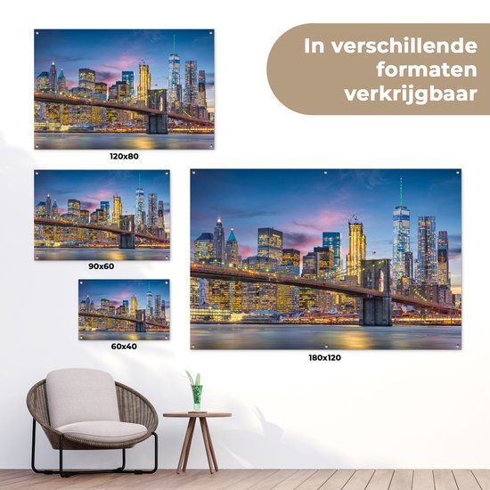 Décoration de jardin New York - Pont de Brooklyn - Nuit - 60x40 cm - Poster jardin - Toile jardin - Poster extérieur