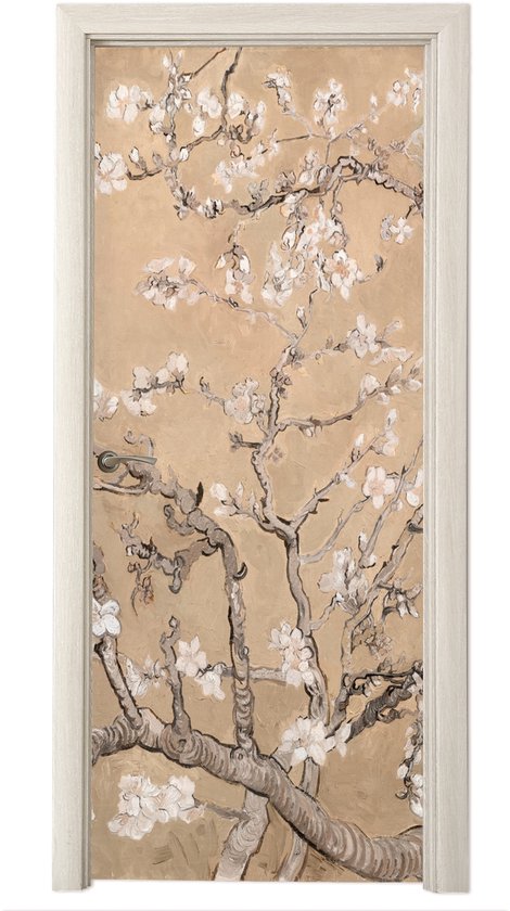 Deurposter 85x205 cm - Deursticker Amandelbloesem - Kunst - Van Gogh - Beige - Meubelfolie zelfklevend - Deurfolie woonkamer - Interieurfolie fotobehang - Deur plakfolie - Deurstickers - Deurbehang sticker - Kamer decoratie