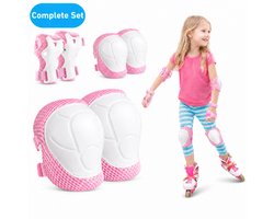 Hunta® Skate Beschermset Kinderen - Beschermers Skeelers & Skates - Valbescherming met Kniebeschermers, Polsbeschermers en Elleboogbeschermers - Verstelbare Skeeler Bescherming - Skateboard & Rolschaatsen - Skeeleren en Skaten voor Kind - Roze