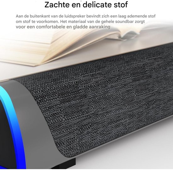 GELLDG PC-luidspreker - Dubbele Luidsprekers met Schuine Vormgeving - 41,5x7,8x5,8cm - USB-aangedreven LED-licht Soundbar - Geschikt voor Desktop en Laptop - Kunststof - Compacte Surround Sound Luidspreker — afbeelding 2
