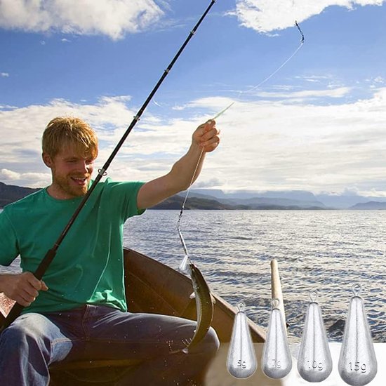20x Visloodjes - Lood Vissen - Vislood - viszinker - Zinkers Traan - Zinker - Visgewichten - Looplood vissen - hengellood - Torpedo-lood - Waterdrop Visgewichten - Vis spullen - Herbruikbare - Voor Zoutwater Zoetwater 5g/7g/10g/15g - Hengelsport van Merkloos — afbeelding 5
