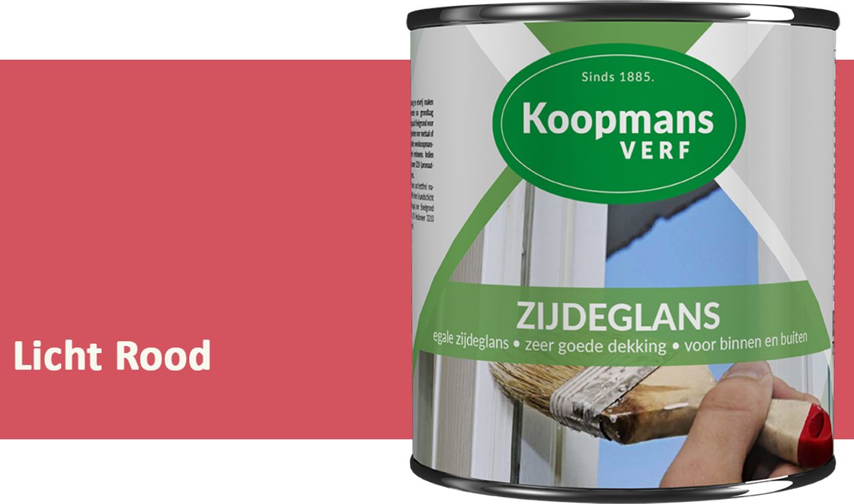 Koopmans Zijdeglans Lakverf – Binnen & Buiten – Kras- en Stootvast – Hoge Dekkracht – Voor Hout, Deuren en Kozijnen – Licht Rood – 2,5 l