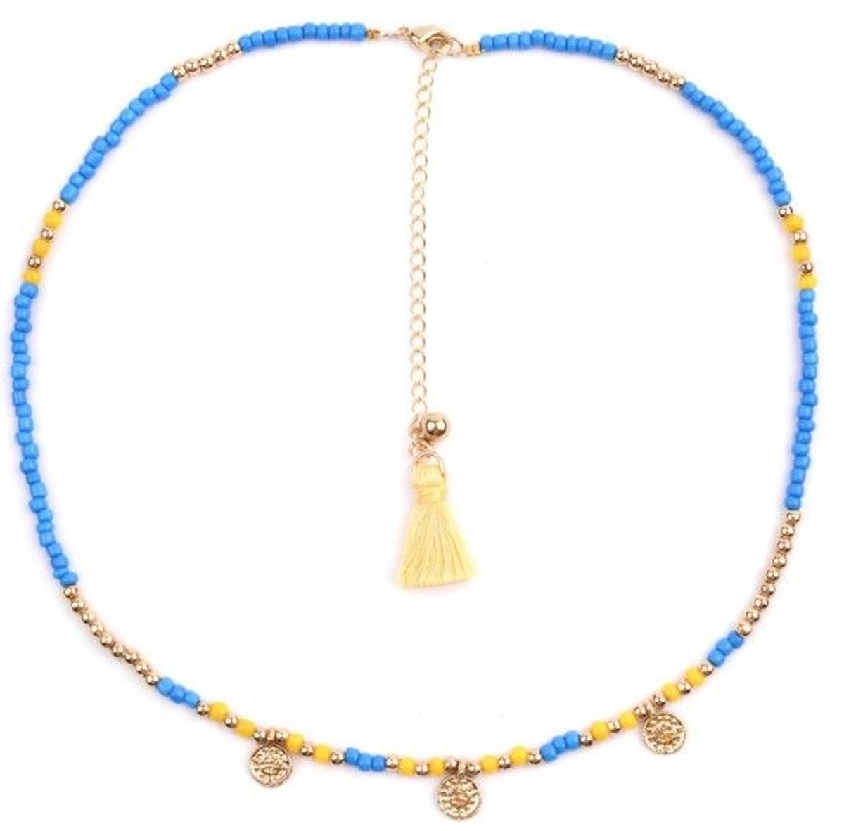 She life style - Choker / ketting met munten - 36-43 cm - Goud/Blauw/Geel