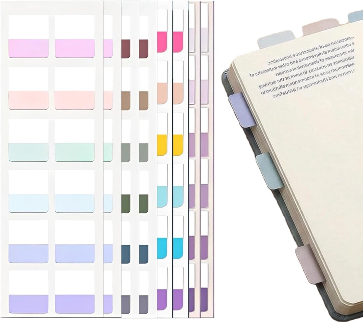 Set van 420 zelfklevende pastelkleurige tabs in 3 maten, ideaal voor markeren van boeken, documenten en studiemateriaal voor studenten en docenten