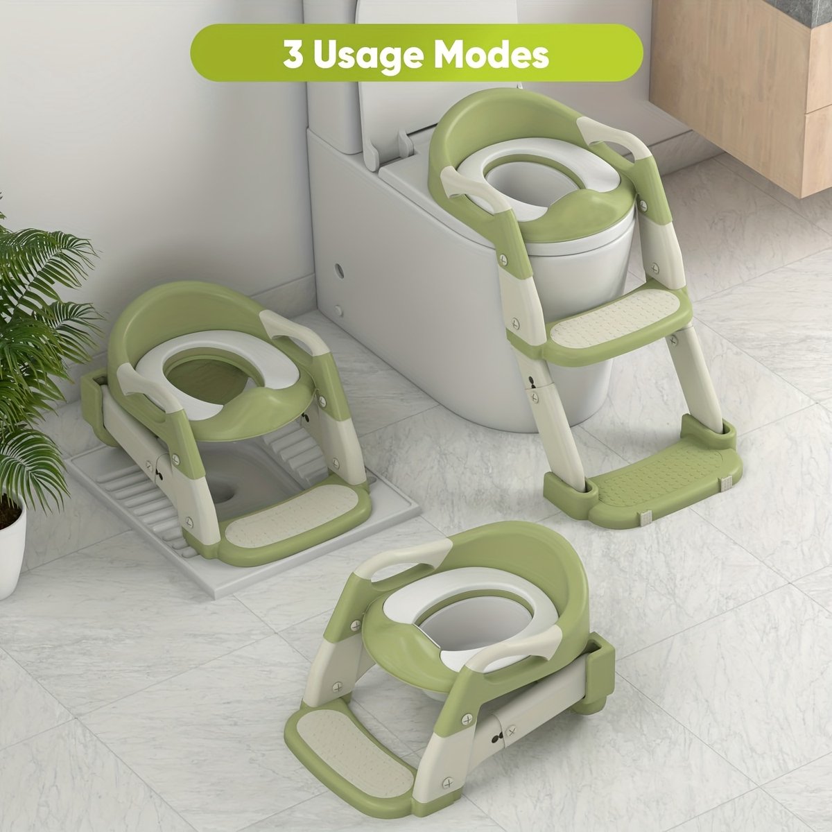 3-in-1 Toilet Trainer met Trapje - WC Bril voor Kinderen met Zacht Kussen - Opvouwbaar & In Hoogte Verstelbaar - Zindelijkheidstraining - Groen