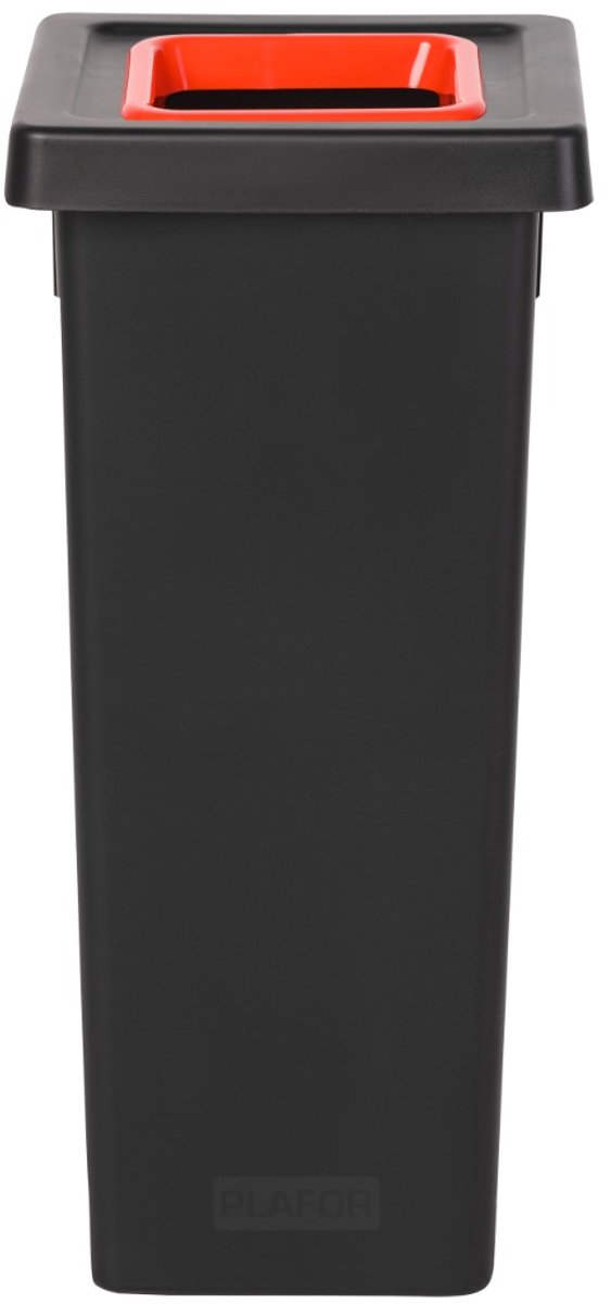 Plafor Fit Bin, Prullenbak voor afvalscheiding - 53L – Zwart/Rood- met 5 gratis stickers – recycle – afvalbak - vuilnisbak – afvalemmer – afvalscheiding – vuilnisemmer – sorteerafvalemmer – recycling – hygiënisch - kantoor - keuken
