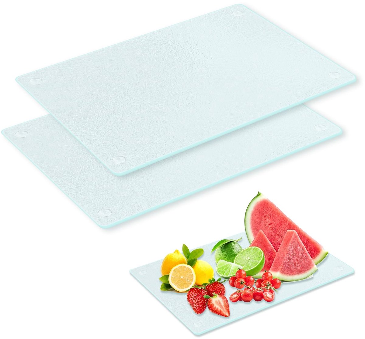 NTHProducts - Glass Cutting Board - Snijplank Glas - Hittebestendig en Vaatwasmachinebestendig - 28X20cm - Geschikt voor Groenten en Vlees - 2 Stuks