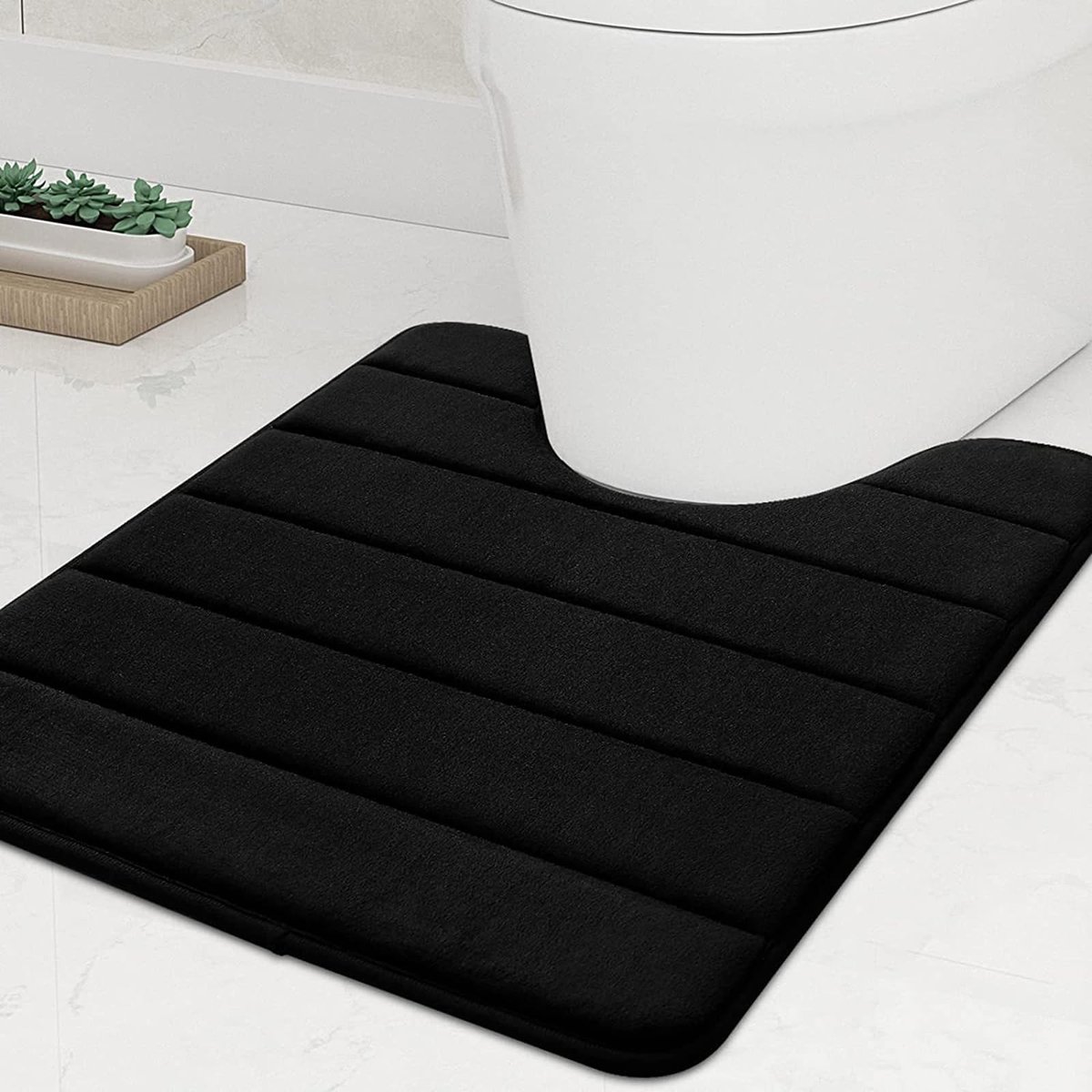 NTHProducts - Toilet Mat - Memory Foam - Absorberend - Zwart - U-vorm - Antislip - Geschikt voor Badkamer - Wasbaar