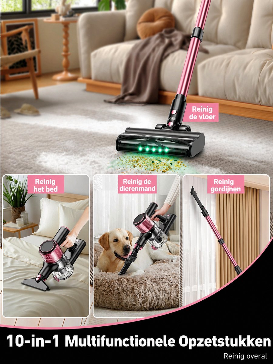 Krachtige Draadloze Stofzuiger 500W – 10-in-1 – Ideaal voor Huisdierenharen & Alle Vloertypes - Waterstofzuiger - Vloerreiniger - — afbeelding 3