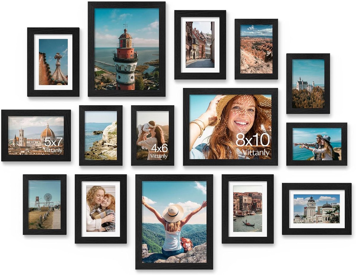 Homaxy - Fotokader- Fotolijst - Modern -- Verschillende Maten, Inclusief Set Van 3 Stuks 20x25 cm, Set Van 6 Stuks 13x18 cm, Set Van 6 Stuks 10x15 cm - Zwart