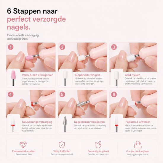BOTC Elektrische Nagelvijl met Oplaadstation - Nagelfrees - Draadloos en Oplaadbaar - Nagelvijl - Manicure & Pedicure set - Roze