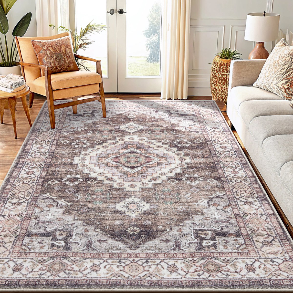Homaxy Woonkamerkleed - Zacht Fluwelen Vloerkleed Voor Naast Het Bed - Wasbaar Klein Vloerkleed - 153x214 cm - Rechthoekig - Bruin