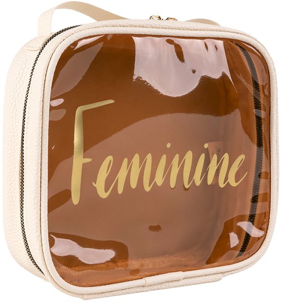 YUGIBAG Transparante Toilettas Dames - Make-up Tas & Cosmetica Organizer - Reis Make-up Organizer met Rits - Compact Beauty Organizer - 20x24x9 cm - Crème/Bruin