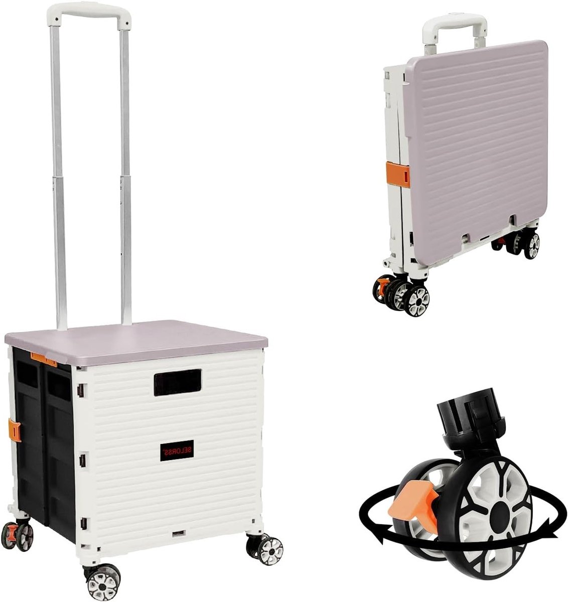 Vouwbare Winkelwagentrolley met Deksel, Duurzaam en Geluidsloos, 360° Draaibare Wielen, Verstelbare Aluminium Handgreep, 45 kg Laadcapaciteit, Ideaal voor Boodschappen en Reizen