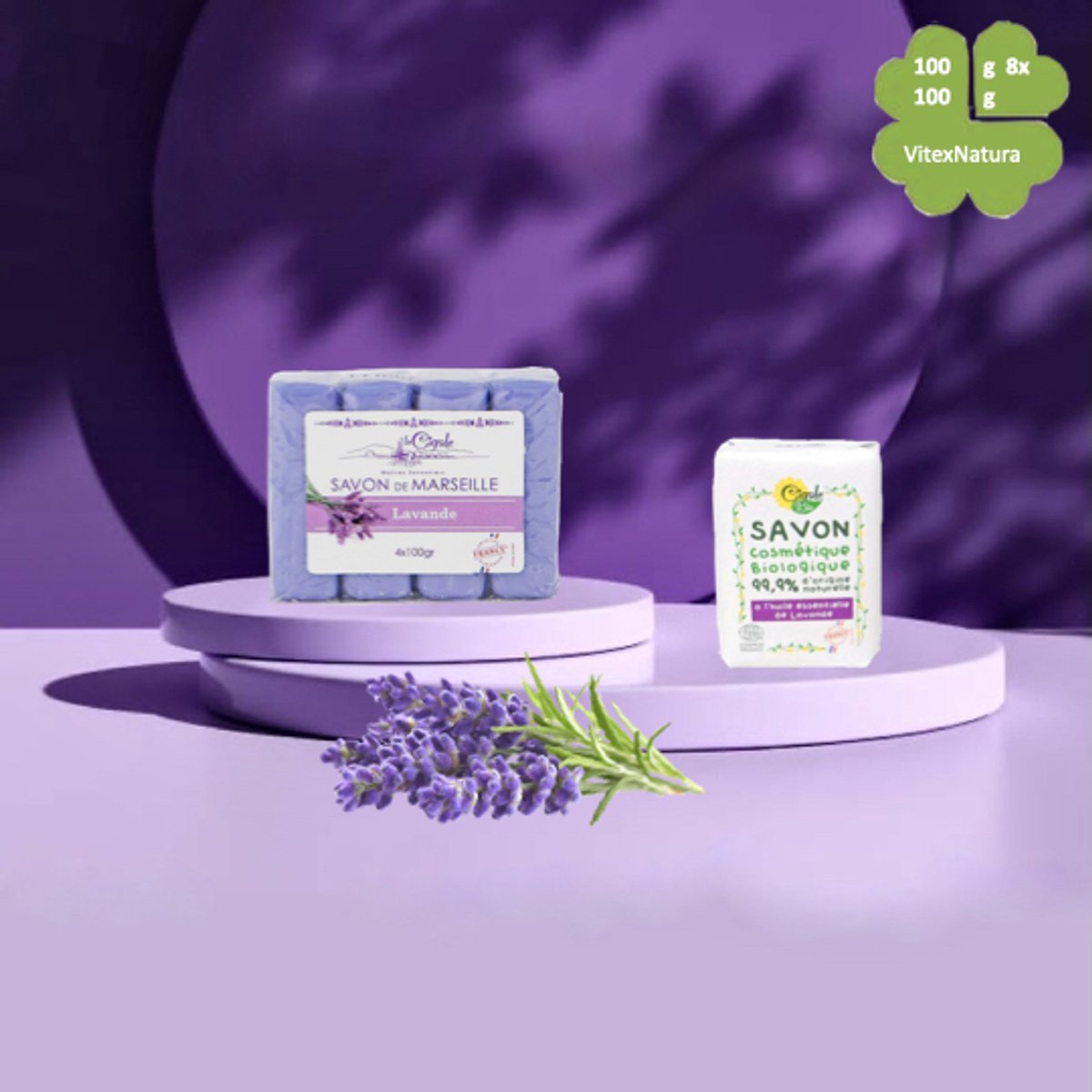 La Cigale 4x100g Glycerine Lavendel zepen | Cigale Bio 100g lavendel zeepje | Marseillezeep set