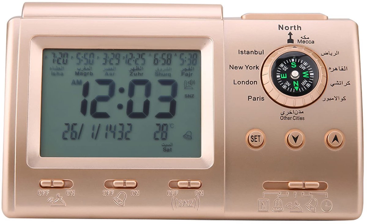 Byshayne - Alarme Numérique Islamique - Multifunctionele Azan Klok - LCD Kleurenscherm - Gebedstijden Herinnering - Perfect voor Moslims - Ideaal C