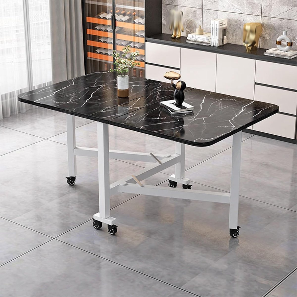 Opvouwbare eettafel uitschuifbaar 120 x 70 cm – multifunctionele keukentafel met wielen en stalen frame – ruimtebesparende converteerbare tafel voor kleine ruimtes – 2-6 personen – Vermissen