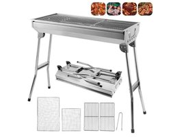 Velmio Barbecue - Opklapbaar - Houtskoolgrill - Camping barbecue - Roestvrijstaal - Opvouwbaar - Zilver/Metaal -